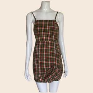Urban Outfitters  Green & Orange Monica Plaid Square Neck Mini Dress Size Small